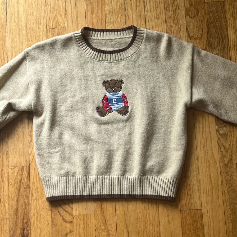 Beige Sweater with Bear Patch